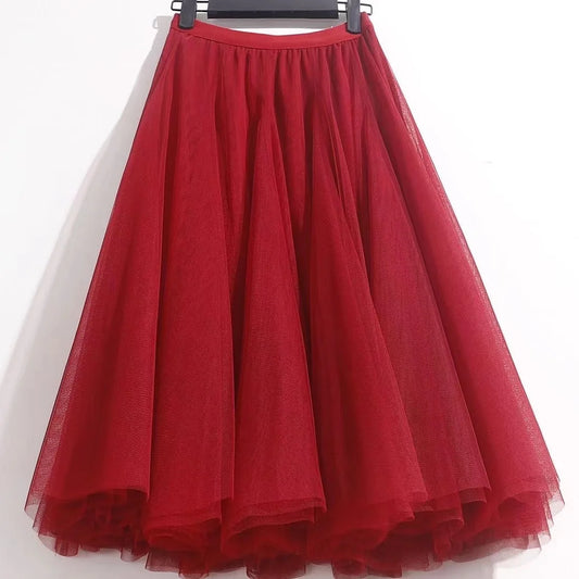 3 Layers 85cm Black Pleated skirt Sexy Midi Tulle skirt High Waist Full Lining Adult Tutu Korean Style Women Jupe Femme Faldas